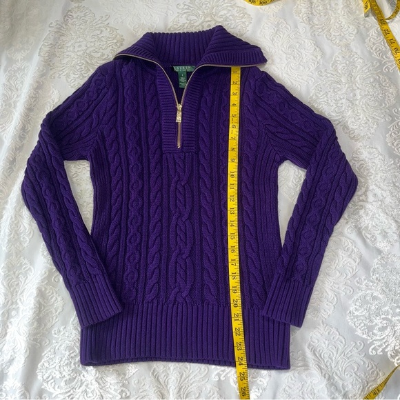 Lauren Ralph Lauren Cable Knit Half Zip Sweater 100% Cotton Purple Size Small - Picture 3 of 7